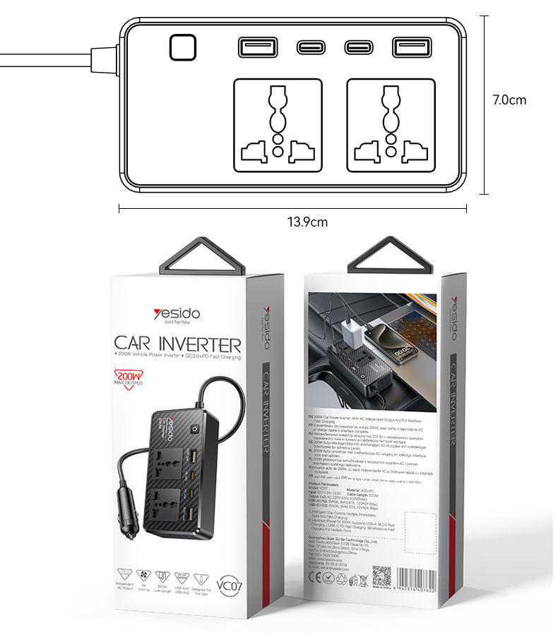 CAR CHARGER YESIDO VC07 BLACK