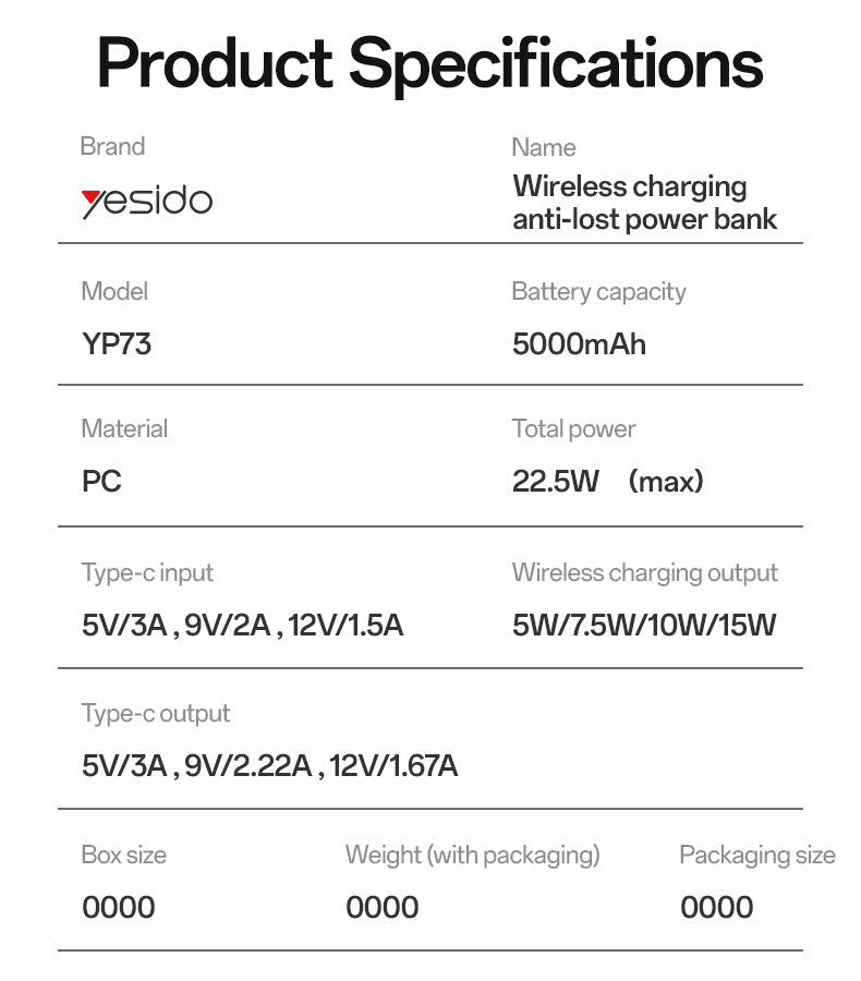 Power bank YESIDO YP73 BLACK