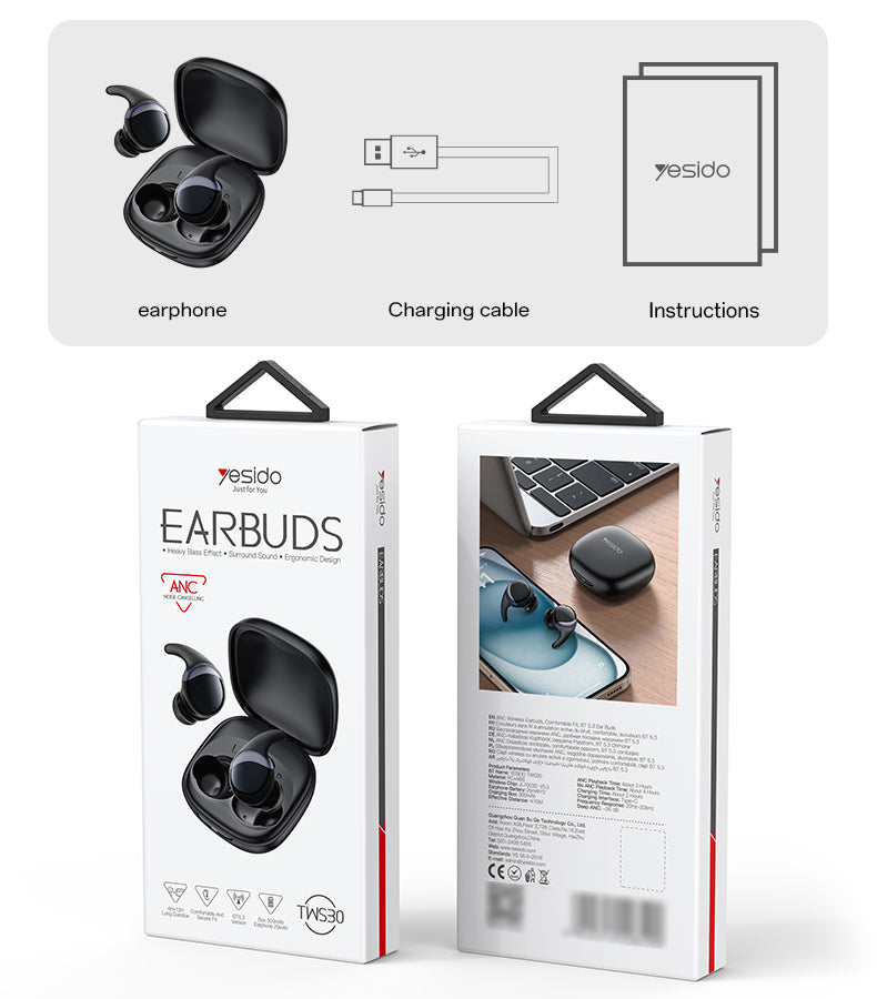 AIRPOD YESIDO TWS30 BLACK