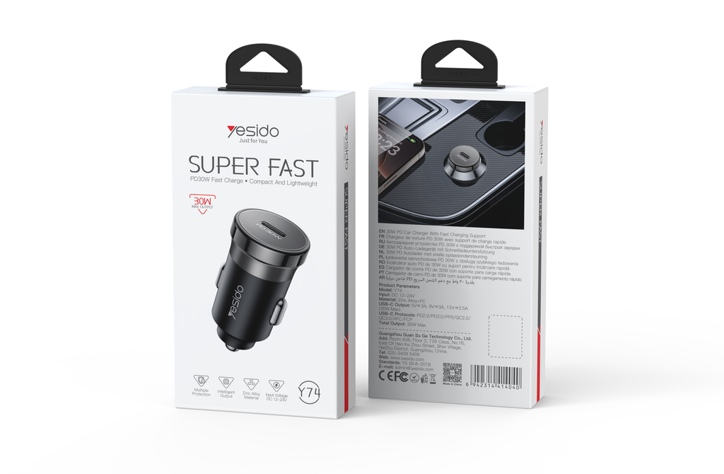 CAR CHARGER YESIDO Y74 Black
