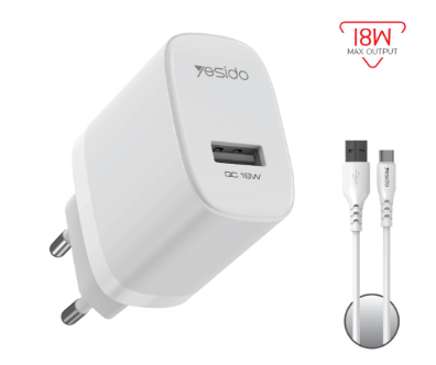 USB-A QC3.0 18W Home charger EU (A TO C cable) YC111