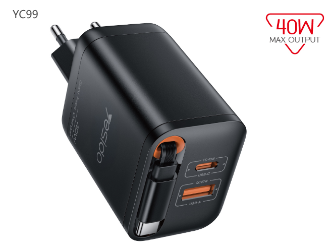 40W Retractable Cable Charger-EU YC99