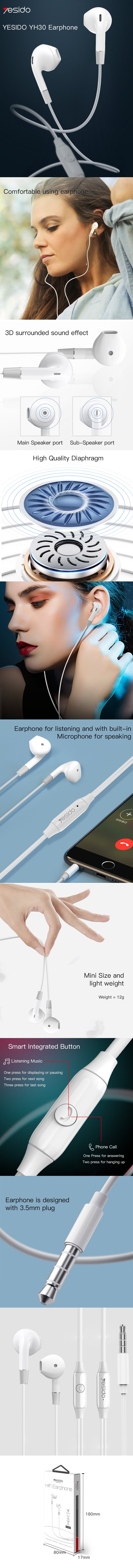 EARPHONE YESIDO YH30 White