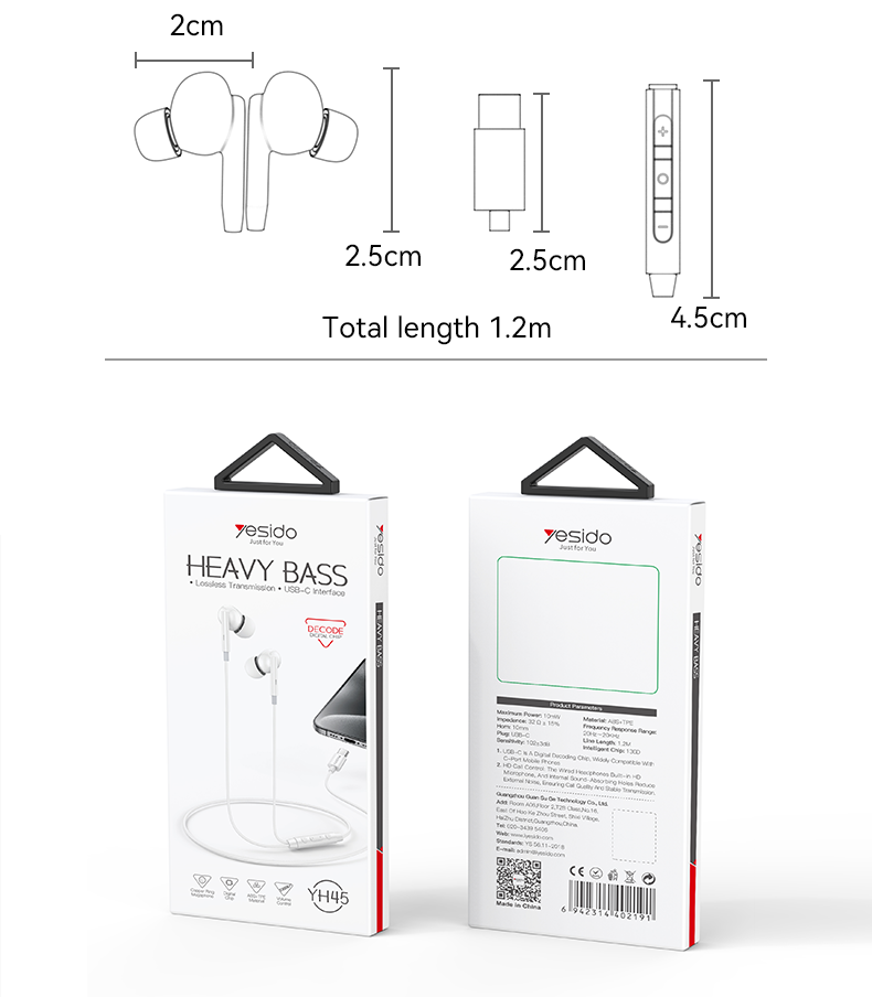 EARPHONE YESIDO YH45 White