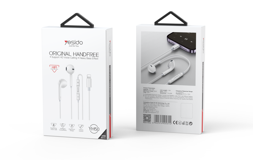 EARPHONE YESIDO YH50 WHITE
