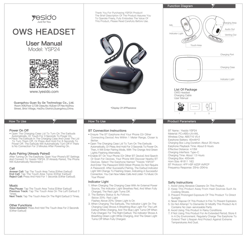 AIRPOD YESIDO YSP24 BLACK