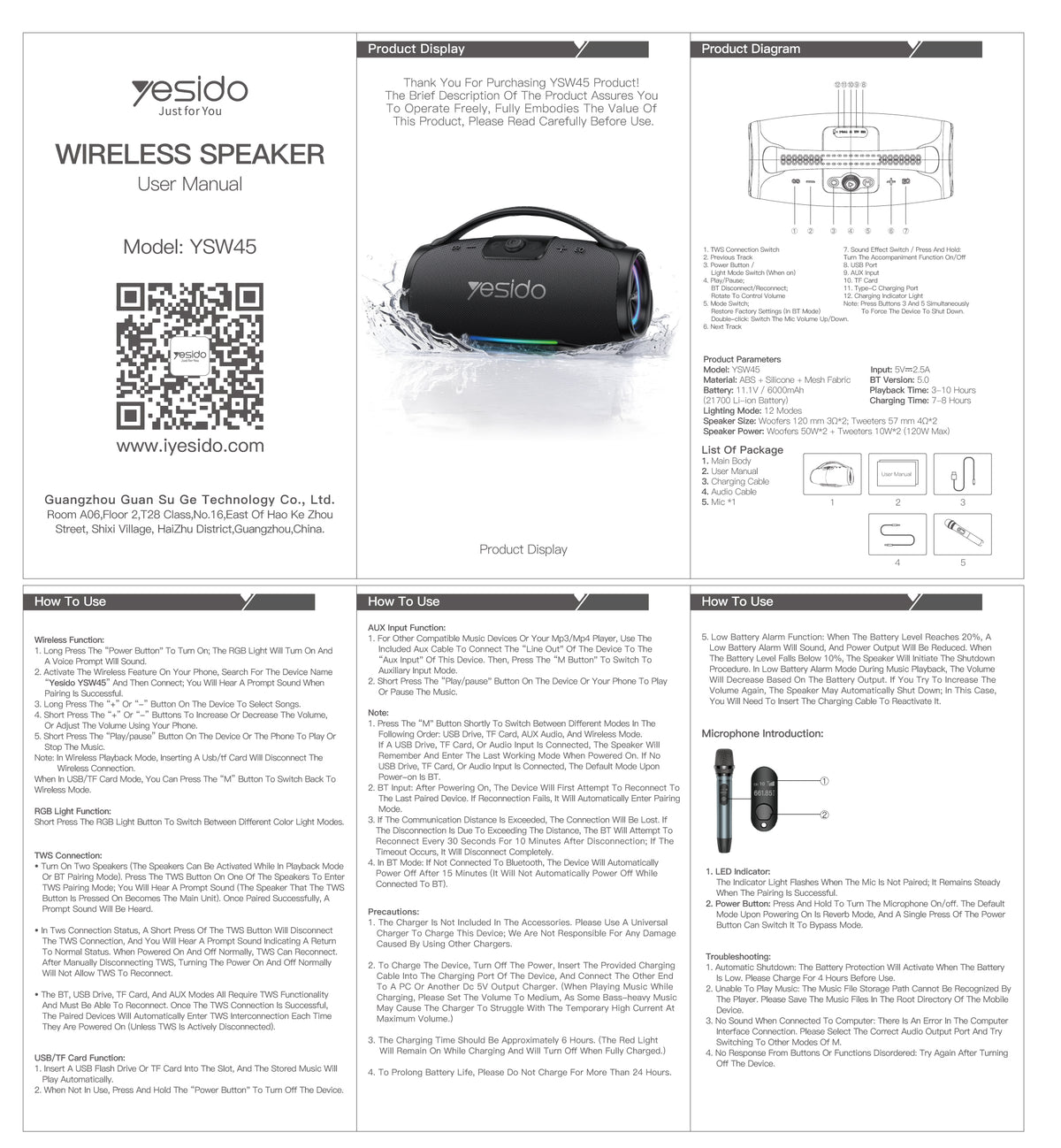 SPEAKER YESIDO YSW45 BlACK