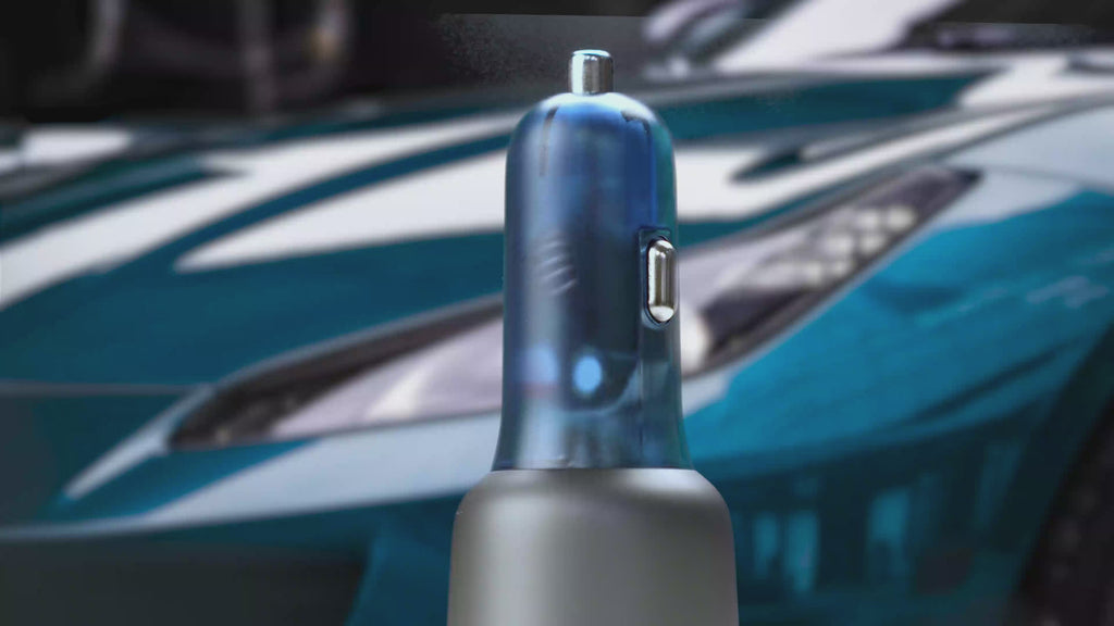 48W zinc alloy+ABS semi-transparent blue car charger Y52