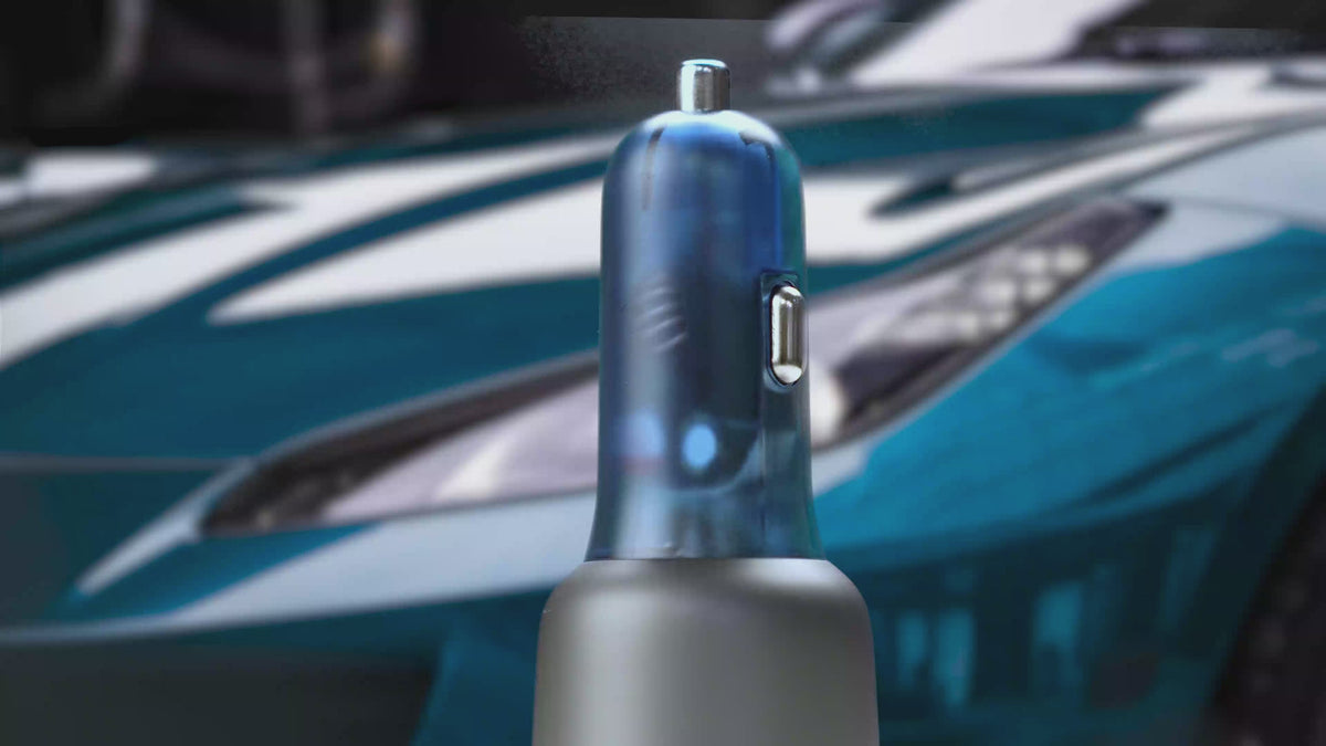 48W zinc alloy+ABS semi-transparent blue car charger Y52