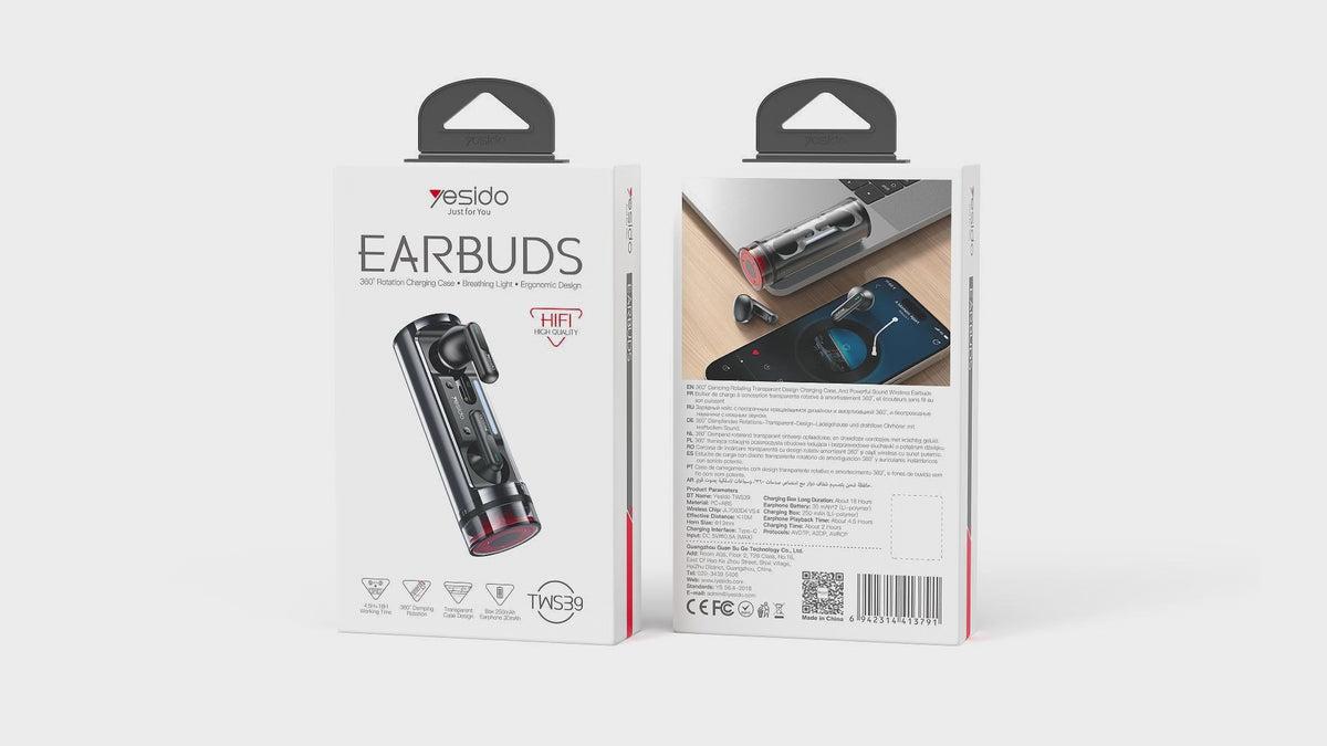 AIRPOD YESIDO TWS39 BLACK