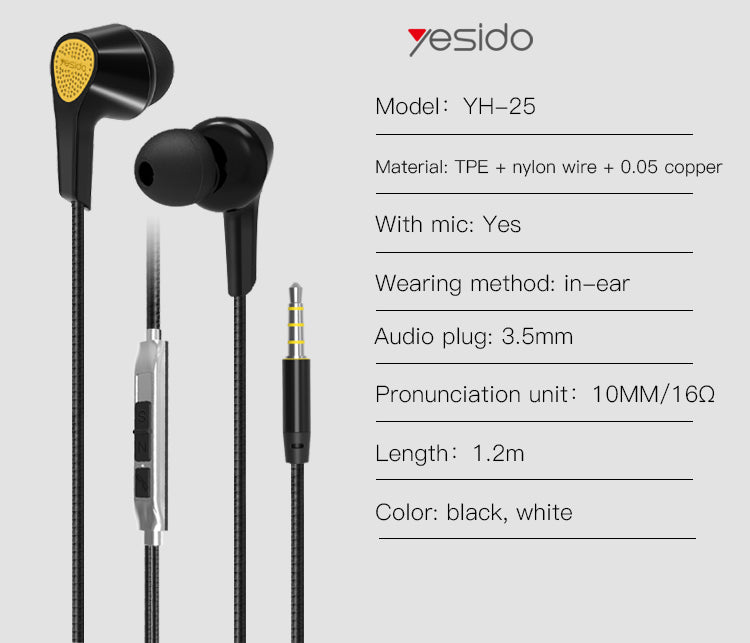 EARPHONE YESIDO YH25 Black